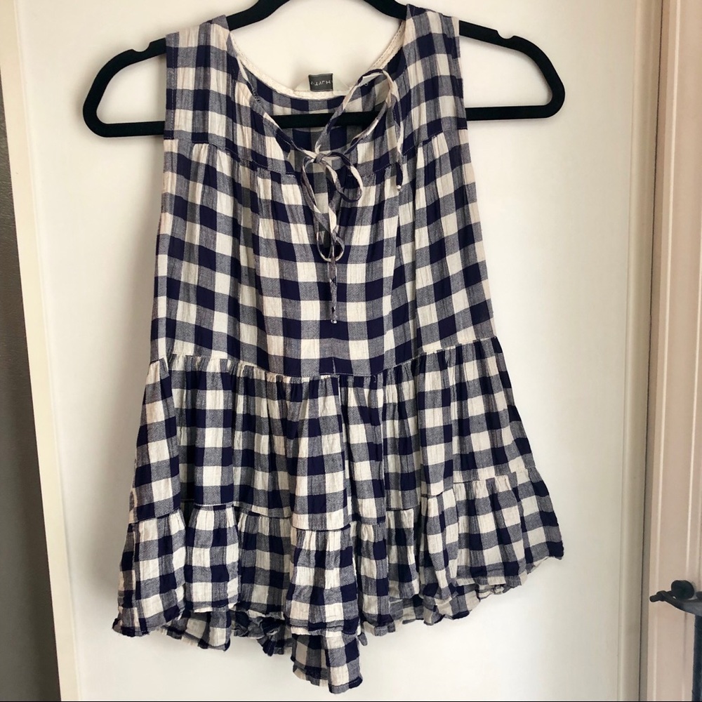 Anthropologie Gingham ruffle peplum blouse